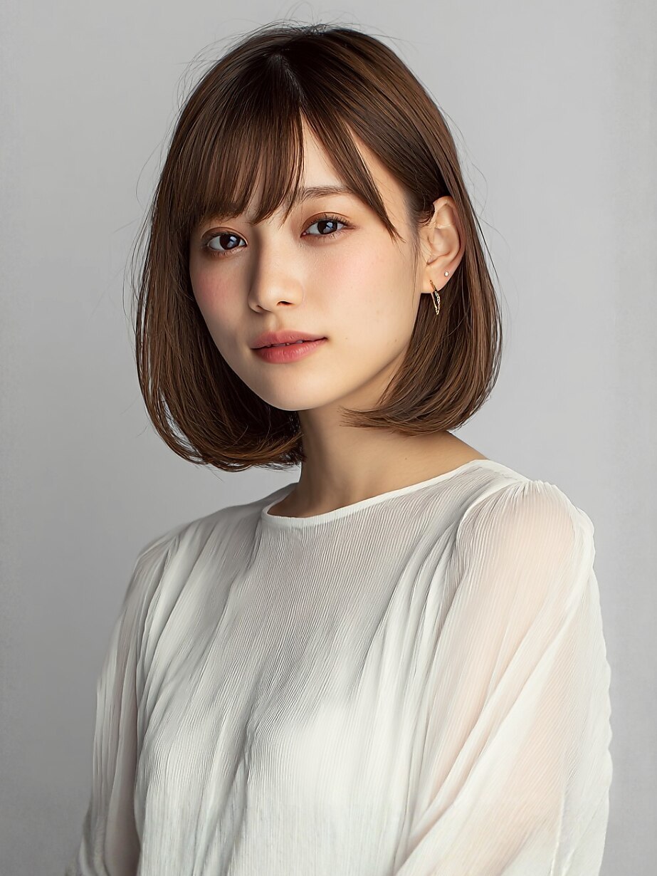 上品なベージュボブスタイル